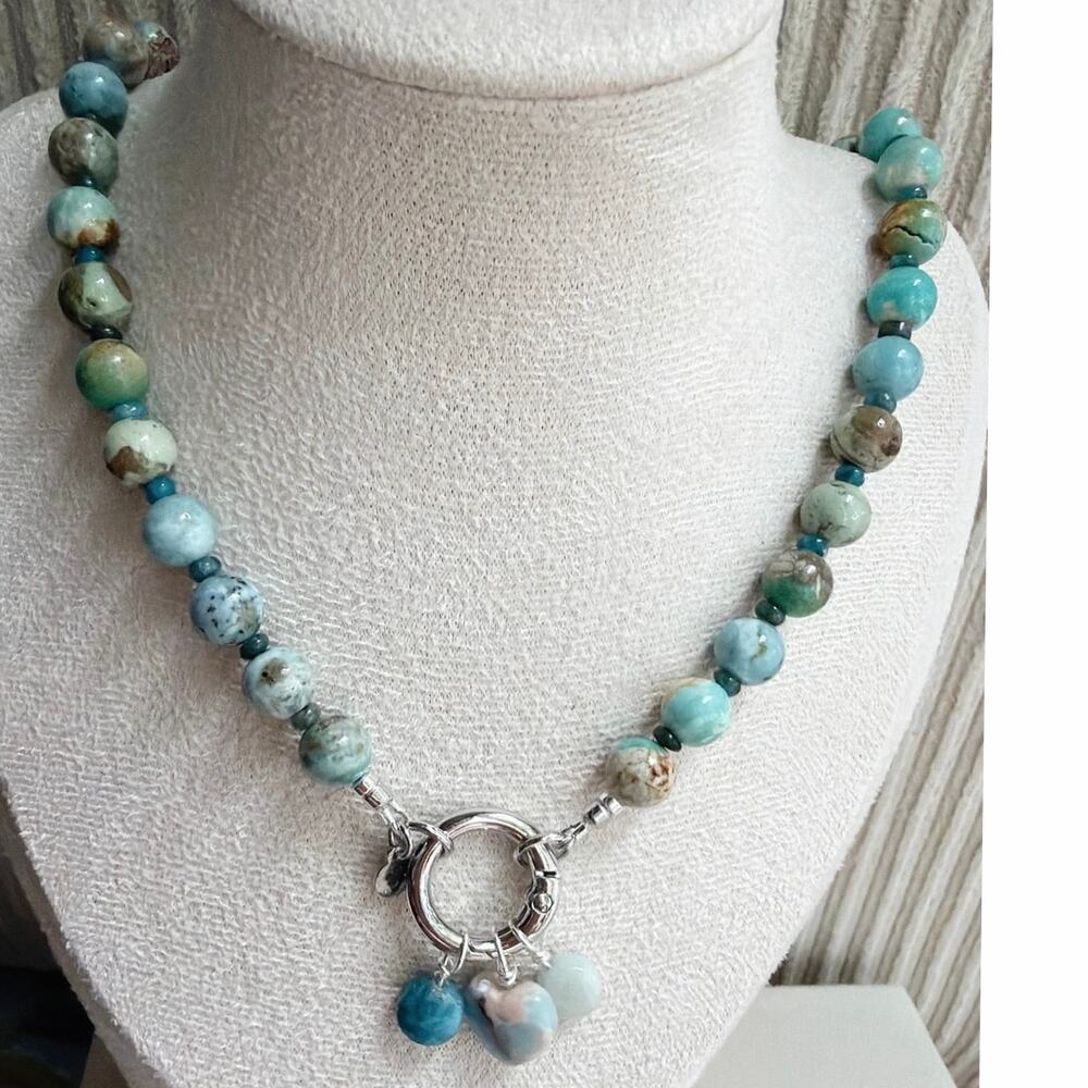 19" Natural Turquoise Gemstone Beaded Necklace, Apetite, Opal, Aqua Terra Jasper